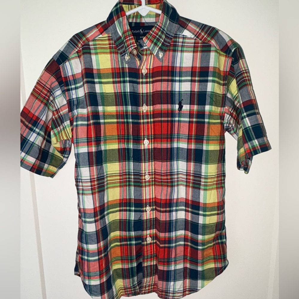 Ralph Lauren madras plaid short sleeve shirt boy's sz 8 NWOT